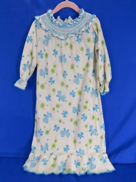 VTG Carter's LONG KNIT BLUE NIGHT GOWN Smocked Neckline WELL WORN LOOKING sz 5