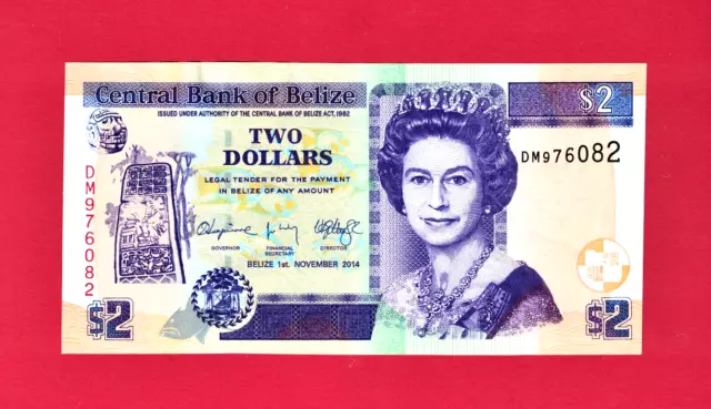 BELIZE $2.00 2014 UNC NOTE (P-66e) Pref: "DM" Sign: Ysaguirre, Waight & Retreage
