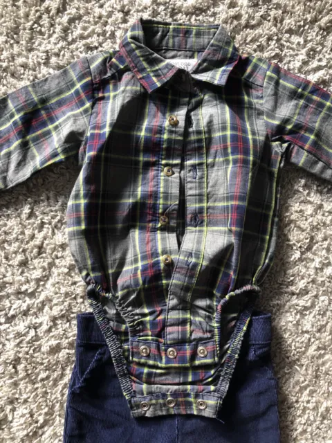Carters 2 Piece Baby Infant Boy Pants & Flannel Button Up Shirt - Size Nb 2