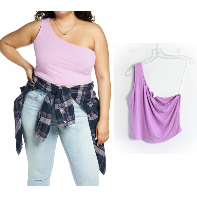 BP Nordstrom ones shoulder crop top lavender asymmetric plus size 3X stretch new
