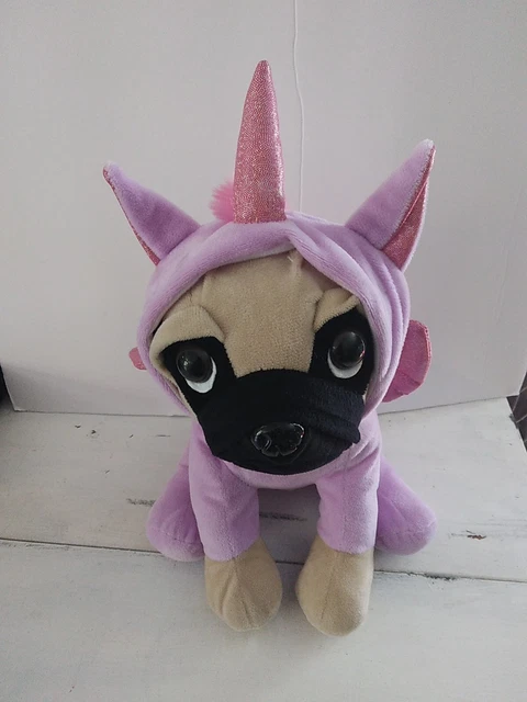 Fun Express Pug Puppy Dog Plush Purple Pink Unicorn Costume Soft Toy Stuffed 13"