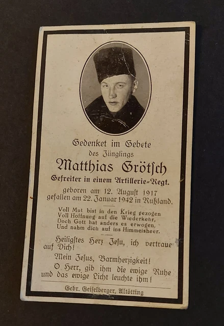 Sterbebild WW2   Grötsch, Ari., gefallen 1942