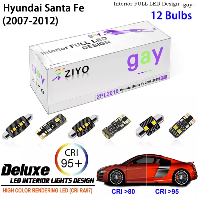 12 Bulbs LED Interior Light Kit For Hyundai Santa Fe 2007-2012 White Light Bulbs
