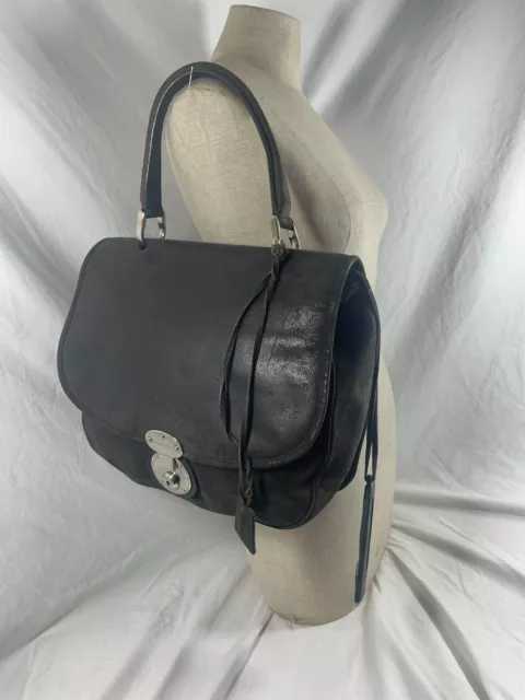 Genuine BALENCIAGA  Saddle work bag distressed dark green suede purse