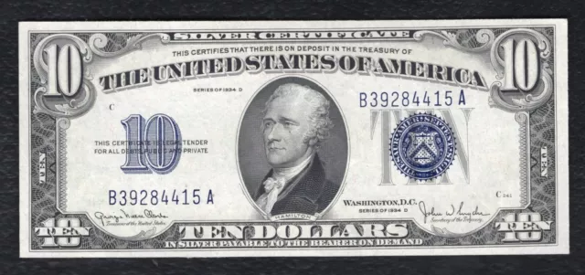 Fr. 1705 1934-D $10 Ten Dollars Silver Certificate Note Gem Uncirculated