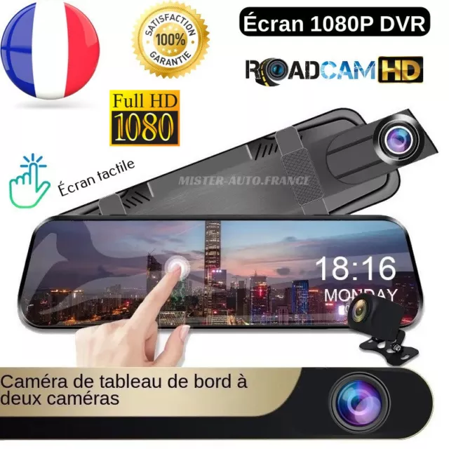 Caméras de Tableau de Bord pour Voitures Avant et arrière, Double Objectif  HD 1080P 4. 3 en Voiture DVR rétroviseur caméra Dash Cam enregistreur vidéo