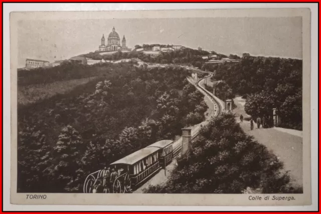 Cartolina antica Torino Colle di Superga treno formato piccolo animata viaggiata