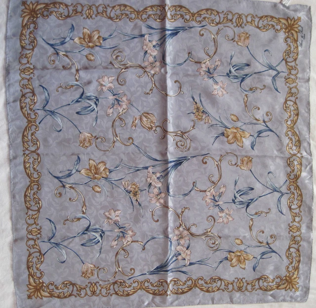 Foulard En Soie Vintage 100% - Dimensions 85x85 Cm, Bord Bleu Nuit, Occasion - Accessoire Élégant Femme