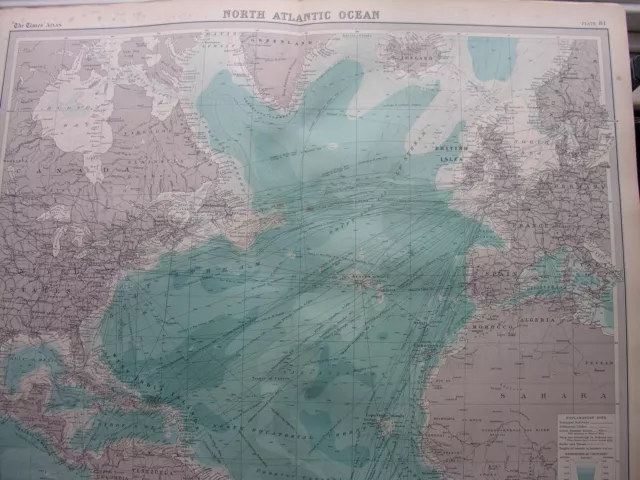 1920 MAP OF NORTH ATLANTIC OCEAN On Mercators Projection Plate 81 Times Atlas