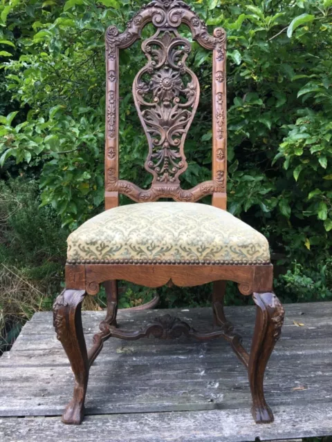 Fine Renaissance Revival Exquisite Carved Oak Library Desk Throne Flemish Chair