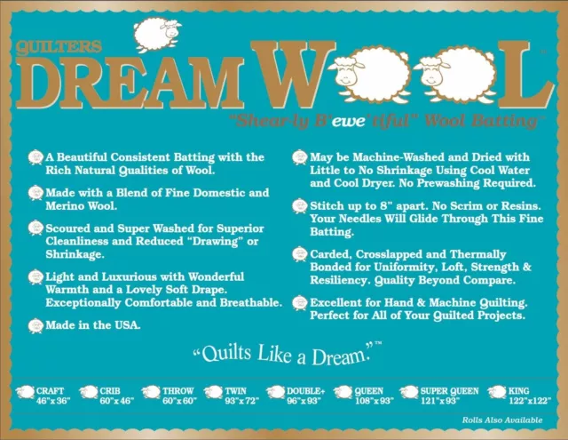 Quilter's Dream Batting Wool Double 96"X93" (Free Shipping!!!)