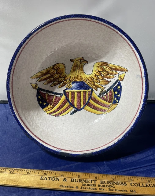 Hand Painted ~ Eagle ~ Italian Faience Majolica ~ Art Pottery ~ Pasta Bowl ~ 9”