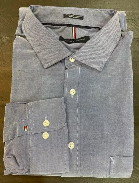 Tommy Hilfiger Men' S Regular Fit Stretch  Shirt(Blue, 15-15.5 32/33) Nwot