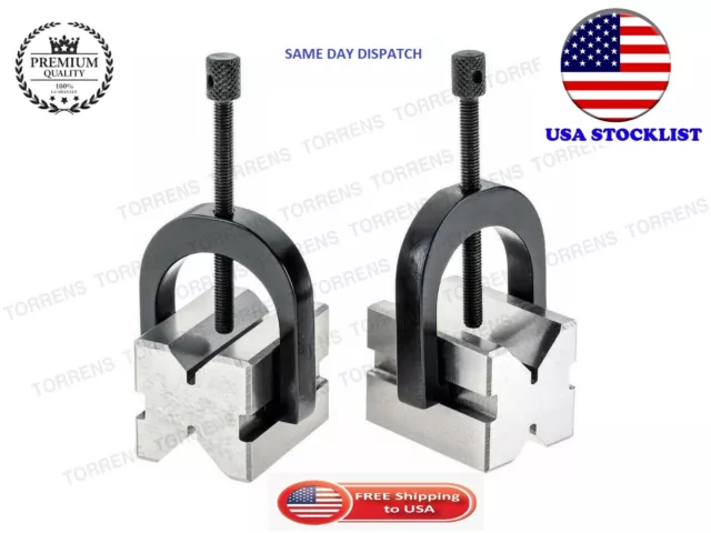 NEW Precision Engineers All Steel Vee Blocks Clamp Set -V Block Matched Pair USA