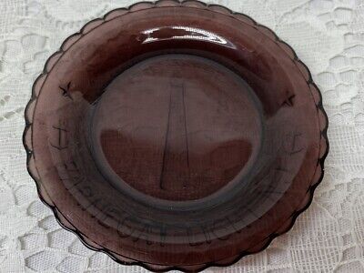 Purple Amethyst Barnegat lighthouse NJ glass souvenir plate tea cup black / boat