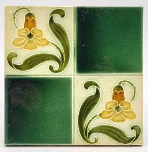 Art Nouveau Fireplace Majolica Tile Pansies Design J.H. Barratt C1904
