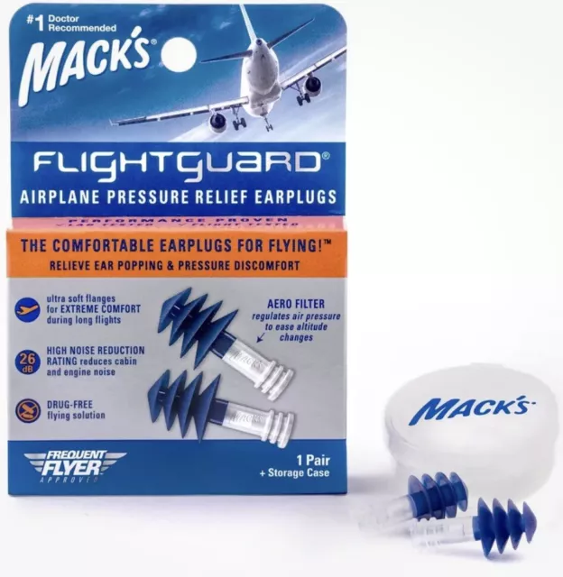 Mack's Flightguard Airplane Pressure Relief Earplugs Ear Discomfort Fly Noise