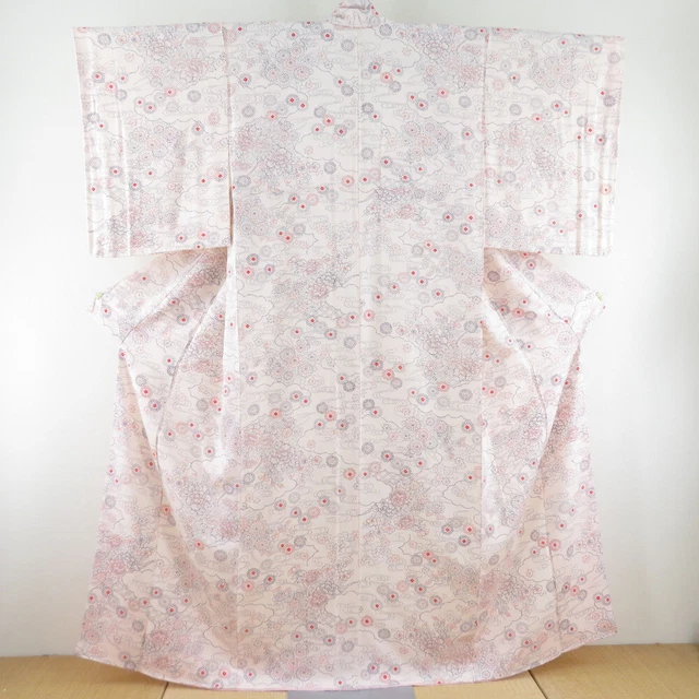 Komon kimono Silk chrysanthemum peony pattern Light pink 63.4inch Women's