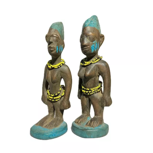 African sculpture Handcrafted Sese Wood Yoruba Ere Ibeji Pair Twins-617