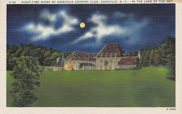 Postcard NC: Night View, Asheville Country Club, North Carolina, Linen, Unposted