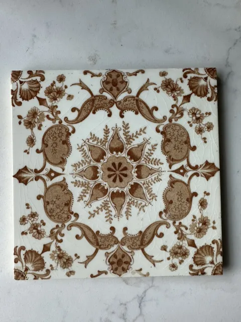ANTIQUE VICTORIAN TRANSFER PRINT AESTHETIC TILE Brown and cream