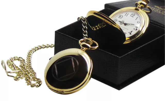 NA SYMBOL 24k Gold Plated Pocket Watch 12 STEP Narcotics Anonymous Recovery Gift