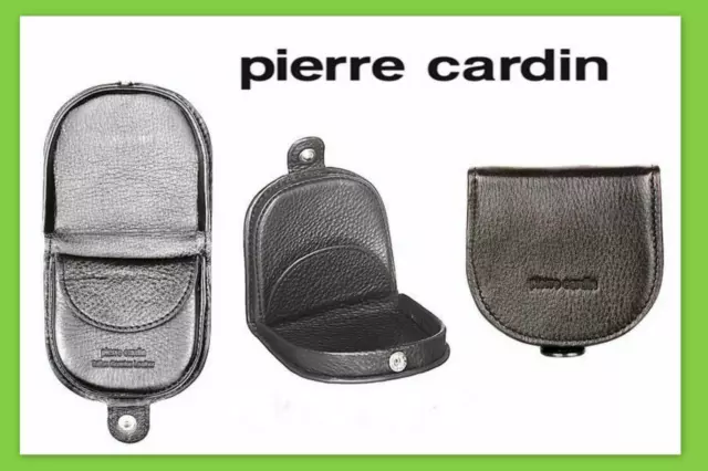 NEW PIERRE CARDIN MENS RFID PROTECTED COIN PURSE Italian Leather Wallet - BLACK