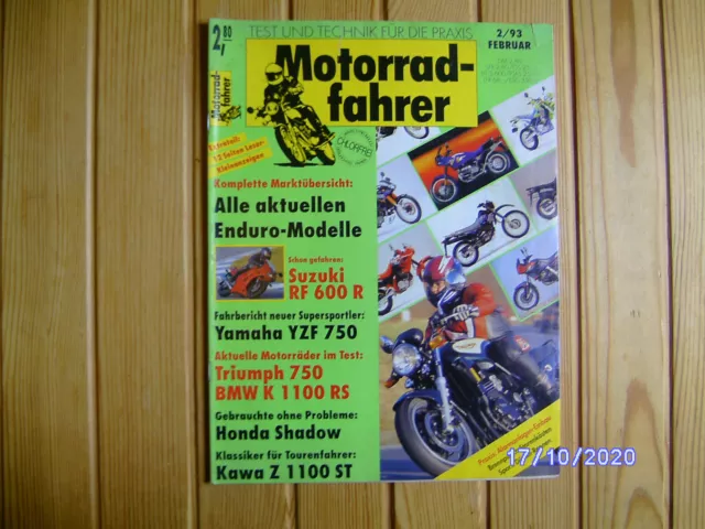 Motorradfahrer 2/1993 Triumph Trident 750,BMW K 1100 RS,Kawasaki Z 1100 ST