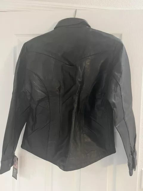 Hot Leathers Women’s Motorcycle Style Black Leather Biker Shirt Jacket Size XL 2