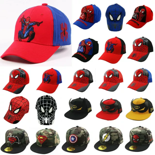 Kids Boy Spiderman Batman Baseball Cap Adjustable Snapback Peaked Sports Sun Hat