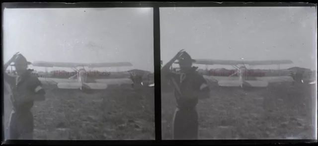 Aviation Avion France c1920 Photo Stereo NEGATIVE Plaque verre Vintage V24L20n2