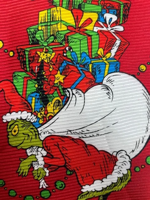 Dr. Seuss Red Multicolor Grinch Gift Delivery Polyester Necktie Tie Ap2223A