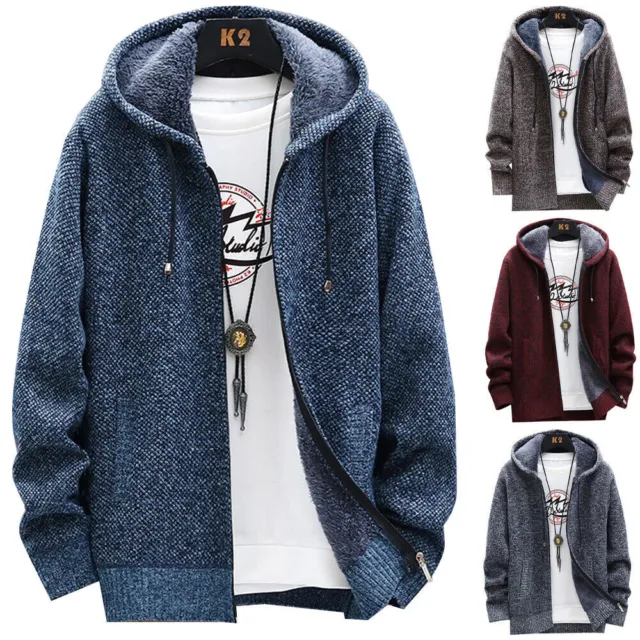 Men's Thick Warm Fleece Lined Hoodie Zip Up Coat Winter Jacket Sweatshirt Tops