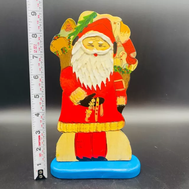 Vintage Hand Painted Textured Santa Claus Wooden Dummy Cut Out Figure Folk Art