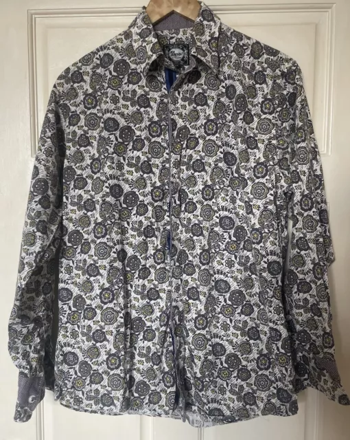 Joe Browns Floral Shirt Size Medium Mens Long Sleeve Bold Funky Grey