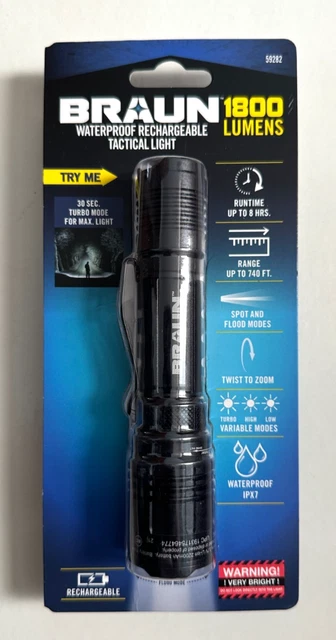 braun1800 lumen rechargeable waterproof tactical led flashlight BRAUN 1800 Braun 1800 rechargeable tactical flashlight