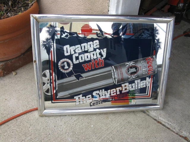 Vintage Coors Light Silver Bullet Beer Mirror Bar Sign  19"X15" Man cave Tavern