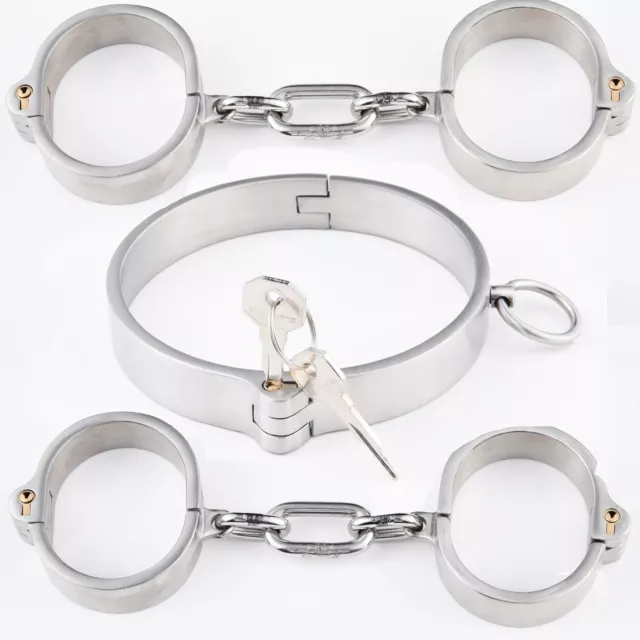 Homme Contraintes BDSM En Métal Menottes Collier Avec Chaîne Domination Esclave