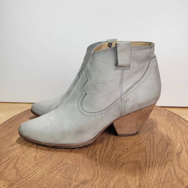 Frye Women’s Reina Ankle Heel Leather Gray Boots Size 8 Jea Booties