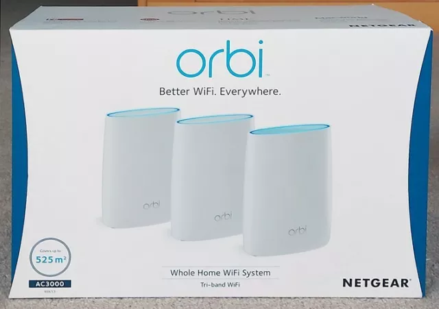 Netgear Orbi RBK50 mesh WiFi 5 Router and two Satellites