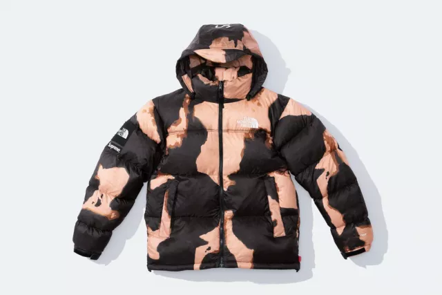 Supreme NYC x The North Face Bleached Denim Print Nuptse Jacket - Medium