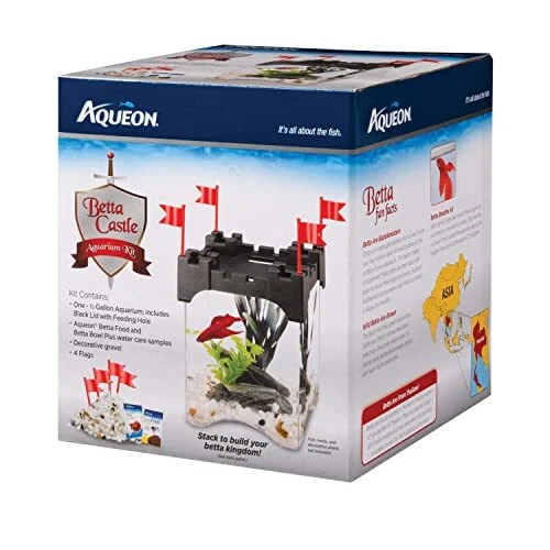 Betta Castle Aquarium Fish Tank Kit, Black, Half Gallon