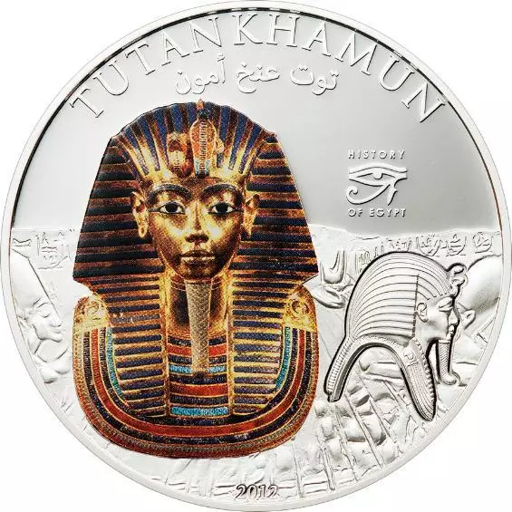 Moneda de plata Cook 2012 Egipto Tutankamón de 5 dólares, prueba