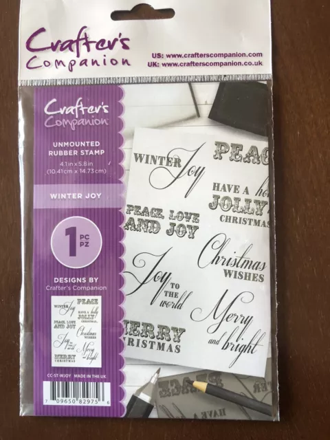 New - Crafter's Companion - Unmounted Rubber Stamps - Winter Joy (Sentiments)