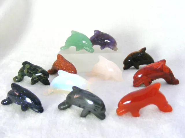 Gemstone Dolphin Hand Carved Ornament Quartz Amethyst Opalite Jadeite Stones