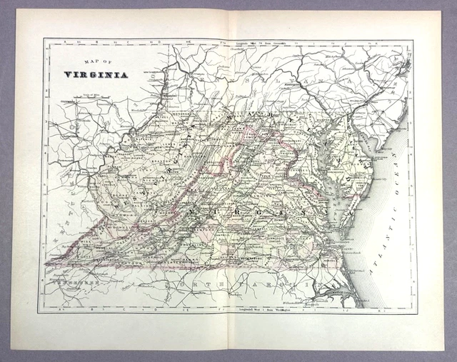 ANTIQUE ILLUSTRATION COUNTY Map of Virginia USA Encyclopedia 1901 £14. ...
