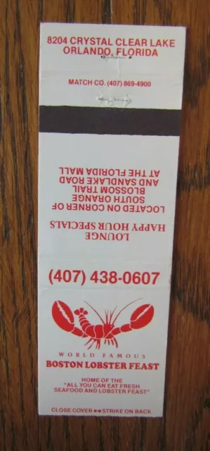 Animal Lobster Matchbook Matchcover: Boston Lobster Feast (Orlando, Florida) -F1