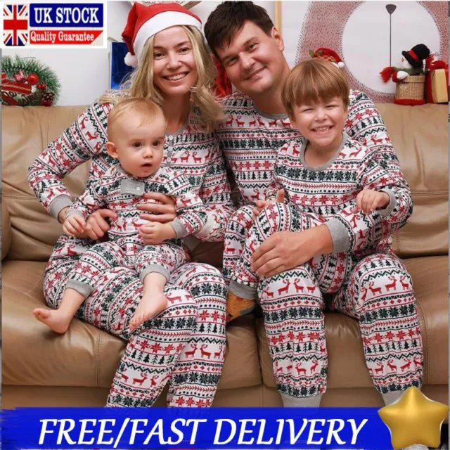 UK Stock Christmas Pyjamas Family Matching Nightwear Sleepwear Pajamas PJs Set
