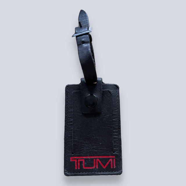 Tumi Luggage Tag Leather ID Black For Suitcase Bag Briefcase Adjustable Vtg