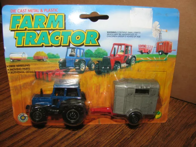 Blue Farm Tractor & Horse Trailer Toy Set Singafund New Holland Ford farm animal